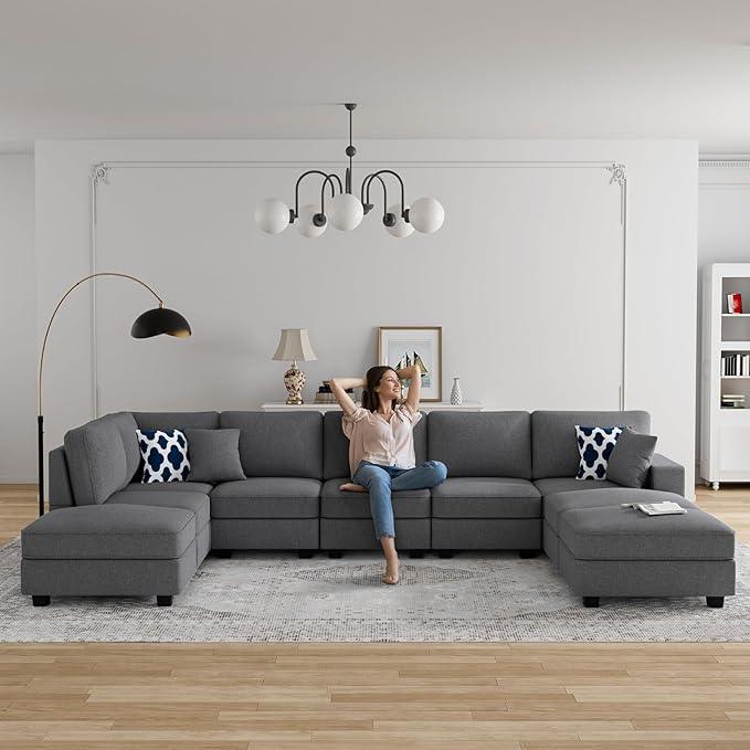 L Lengend Vansen Modular Sectional Sofa U Shaped Couch with Ottoman Modern Reversible Corner Sectional Couch for Living Room (Dark Grey, U Shaped Sofa-4)