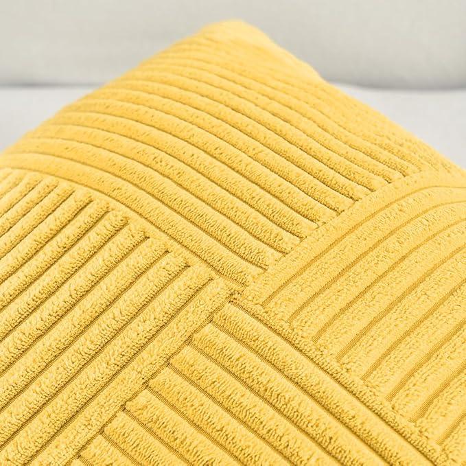Fancy Homi 2 Packs Yellow Decorative Throw Pillow Covers 22x22 Inch for Living Room Couch Bed Sofa, Rustic Farmhouse Boho Home Decor, Soft Corss Corduroy Patchwork Accent Square Cushion Case 55x55 cm