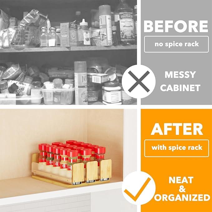 SpaceAid Bamboo Pull Out Spice Rack Organizer for Cabinet, Heavy Duty Slide Out Seasoning Kitchen Pantry Sliding Vertical Organization, 7.6