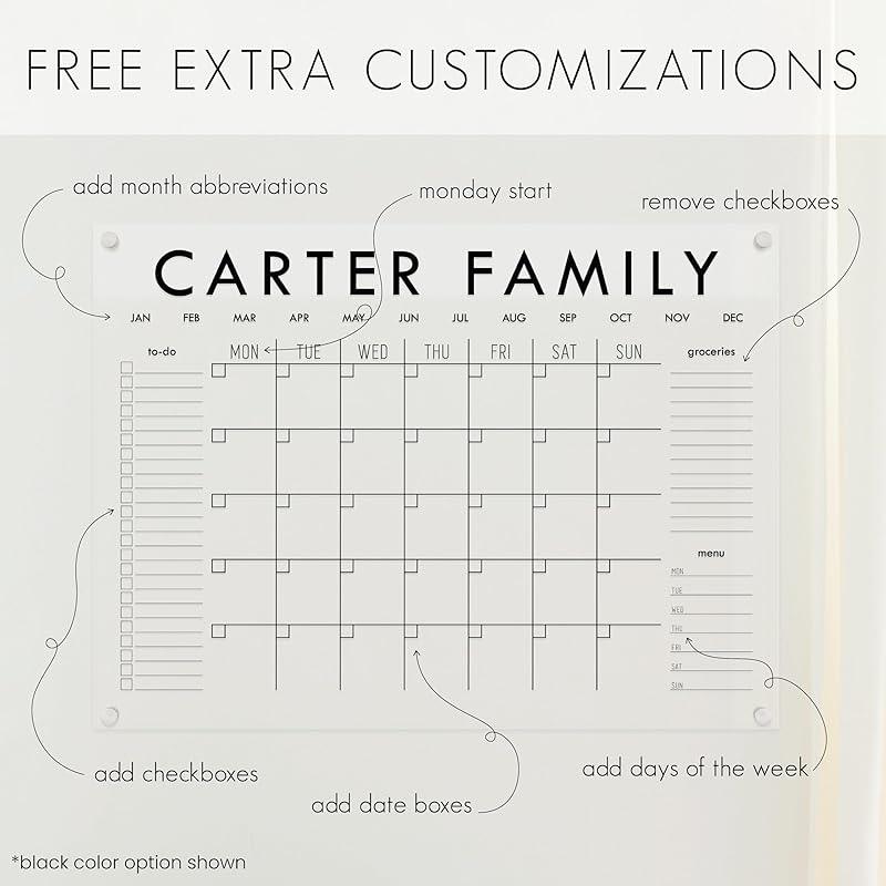 Personalized Clear Acrylic Calendar for Wall, Calendar Whiteboard for Wall, Dry Erase Wall Calendar, Wall Calendar Organizer System for Home (Block, Blush, 14