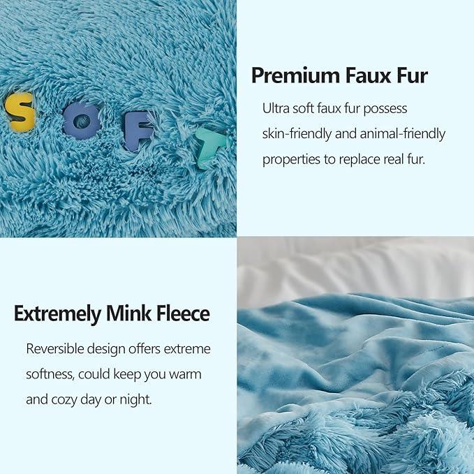 GONAAP Fuzzy Faux Fur Throw Blanket Queen Size Sky Blue Super Soft Cozy Plush Fuzzy Shaggy Blanket for Couch Sofa Bed (Sky Blue, Queen(90
