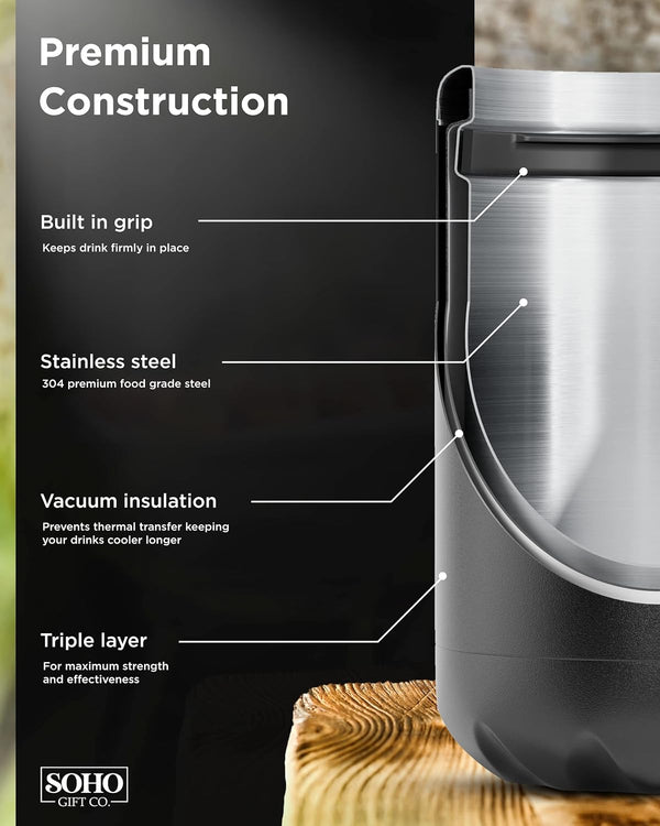 Fishing Beer Can Holder - Double Wall Vacuum Insulated Can Cooler, Powder Coated Stainless Steel 