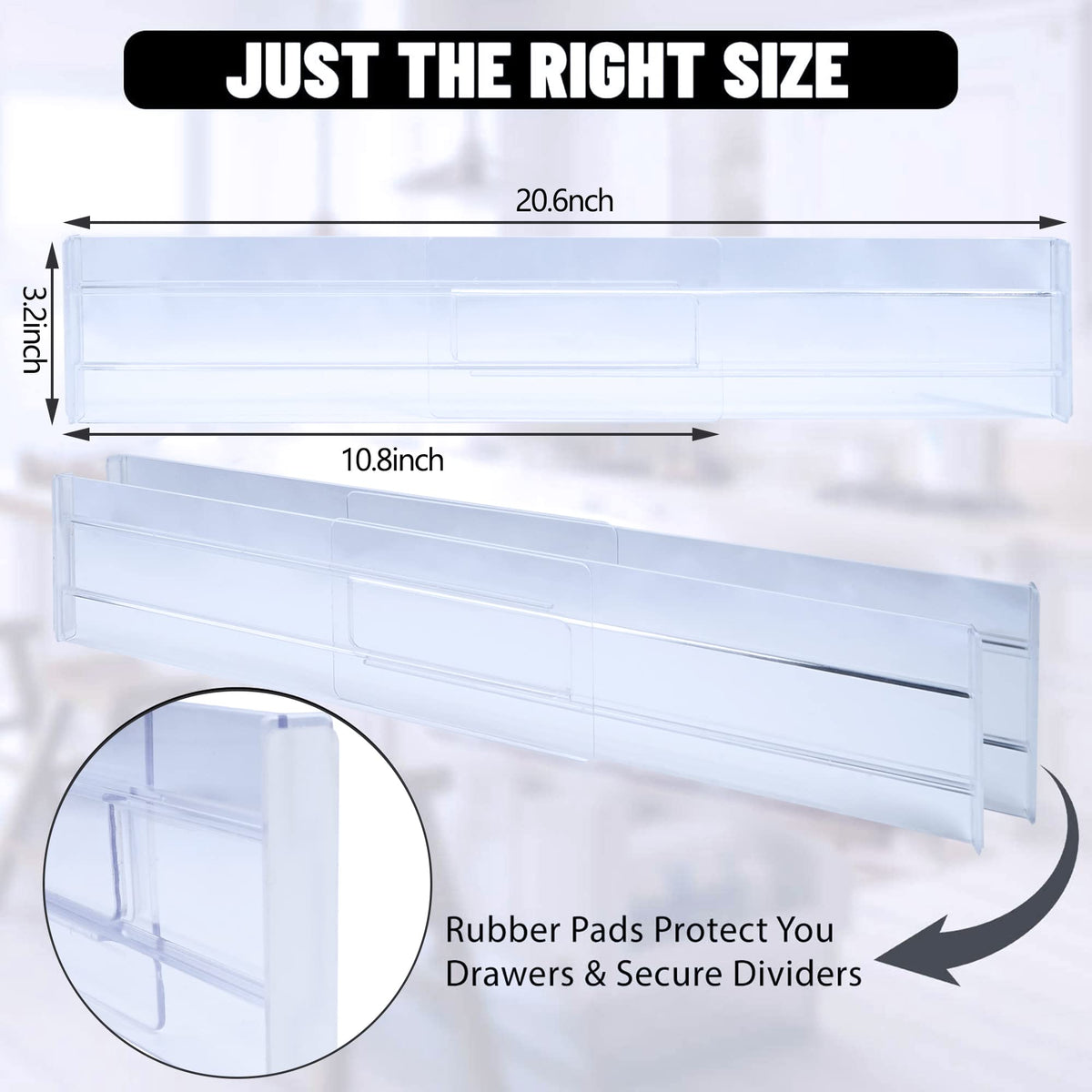 6 Pack Adjustable Drawer Dividers, 3.2 in High, Expand 11-20 in