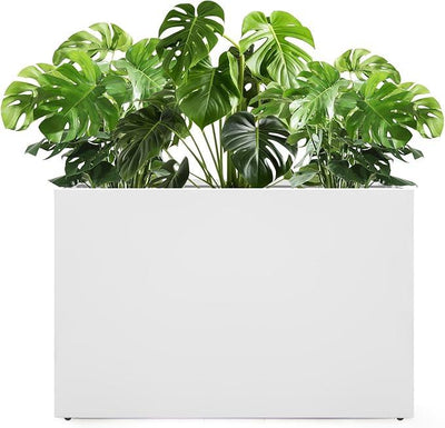 Galvanized Steel Planter Box-No Installation Required Metal Rectangular Block Long Box Planter Modern Outdoor Planters All-Weather Use with Drainage Holes for Patio/Porch, 36×24×12IN（White）