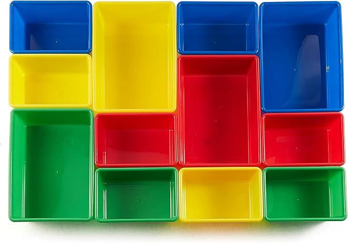Amazon Basics Kids Toy Storage Organizer With 12 Plastic Bins, Natural Wood With Bright Bins, 10.9