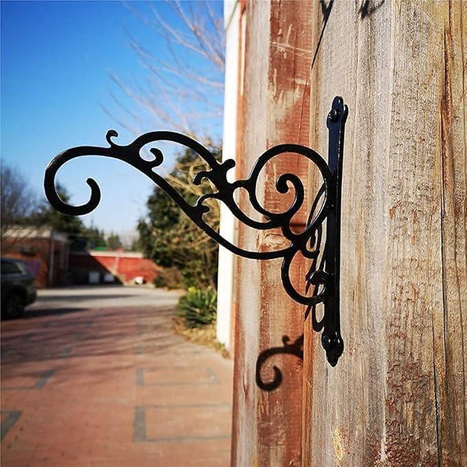 N+A Sunshine Iron Metal Hanging Planter Bracket, 2 Pack Wall Hooks for Hanging Birds Feeders, Latern, Wind Chimes, Coat, Decorative Indoor Outdoor (Black)