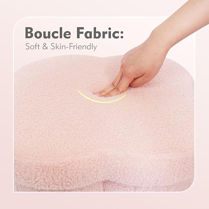 B FSOBEIIALEO Storage Ottoman Cube, Flowers Shaped Ottomans with Storage Foot Stool Footrest, Boucle Ottoman Seat for Dorm Room, Faux Teddy Fur, Pink 15