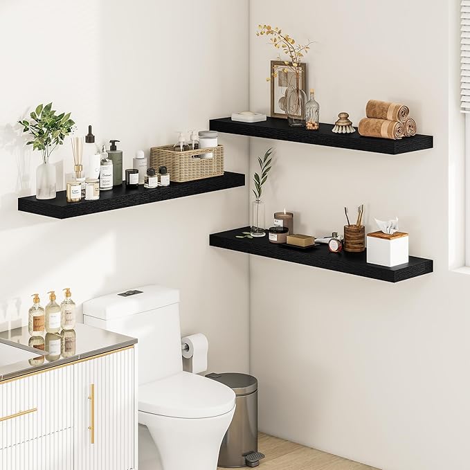 Black Floating Shelves for Wall 36 Inches Long, 12