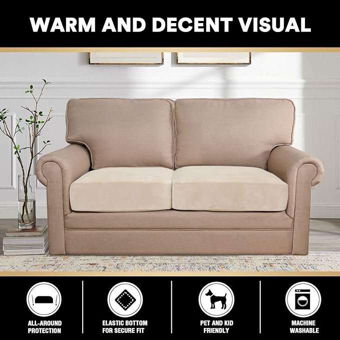 PrinceDeco Velvet Couch Cushion Cover Stretch Sofa Seat Covers Washable Cushion Slipcover for Chair Love Seat Sofa Cushion Furniture Protector Seat Cushion Sofa Cover (Each Width Up to 29.5