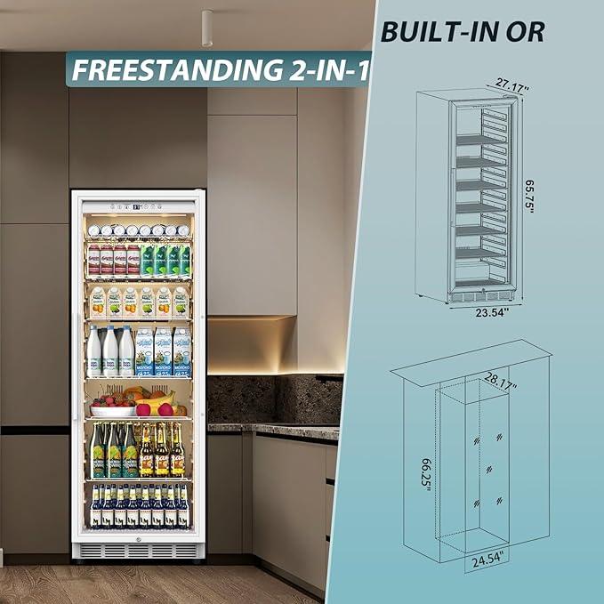 Tylza 13.8 Cu Ft Commercial Refrigerator with Glass Door Display Beverage Fridge, Upright Beverage Cooler Merchandiser, Low Noise, Fast Cooling, White