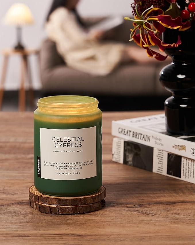 M&SENSE Celestial Cypress - Cedar & Spice Soy Jar Candles, Cedarwood Cardamom Large Winter Scented Candles 19.4oz 110 Hour Long Lasting Burn, Non Toxic Natural Warm Woody Scent Gifts for Men Women