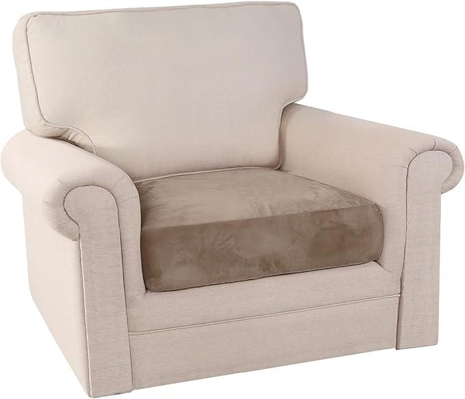 PrinceDeco Velvet Stretch Couch Cushion Cover Soft Cushion Slipcover for Chair Cushion Furniture Protector Seat Cushion Sofa Cover (Width Up to 29.5