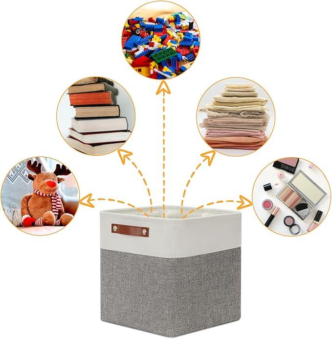 DULLEMELO [Set of 4 Storage Cubes Baskets for Organizing, 12 x 12 x 12 inch Cube Storage Organizer Bins with Leather Handles, Foldable Fabric Cloth Bins for Cube Storage(4 Pack - 12
