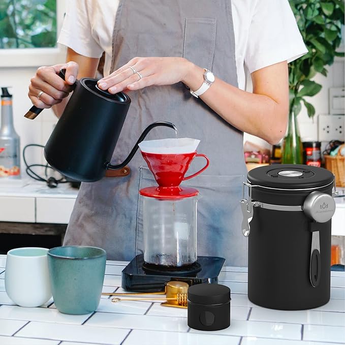 Coffee canister set for ground coffee with Date Tracker Travel Coffee jar,Stainless Steel Kitchen Food Airtight storage container for Coffee Beans or Grounds,Tea,Sugar (22oz-Black)