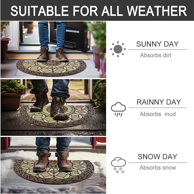 CHICHIC Entrance Door Mat Large 24 x 36 Inch Entry Way Doormat Front Door Rugs Outdoors Heavy Duty Welcome Mat Non Slip Rubber Back Low Profile for Garage, Patio, High Traffic Area, Semicircle