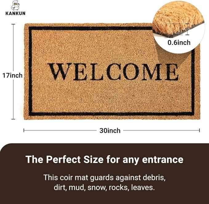 KANKUN Coco Coir Door Mat with Heavy Duty Backing, Welcome Doormat (17