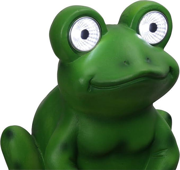 Alpine Corporation ZEN390SLR-L Frog on Mushroom Statue with LED Lights, Solar-Powered LED Frog Garden Statue, 24