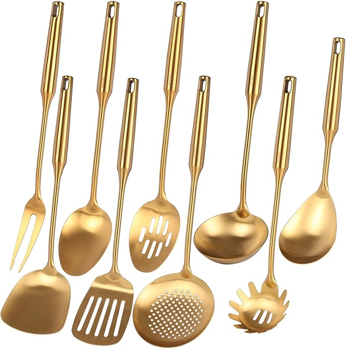 Gold Kitchen Utensils Set - 18/10 Stainless Steel Cooking Tools, 15