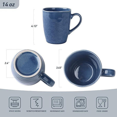 famiware Aurora Coffee Mugs, 14oz Mug Set of 4, Stoneware Mug, Cups for Kitchen, Cappuccino, Latte, Reactive Glaze, Microwave Safe, Scractch-resistant, Lagoon Blue