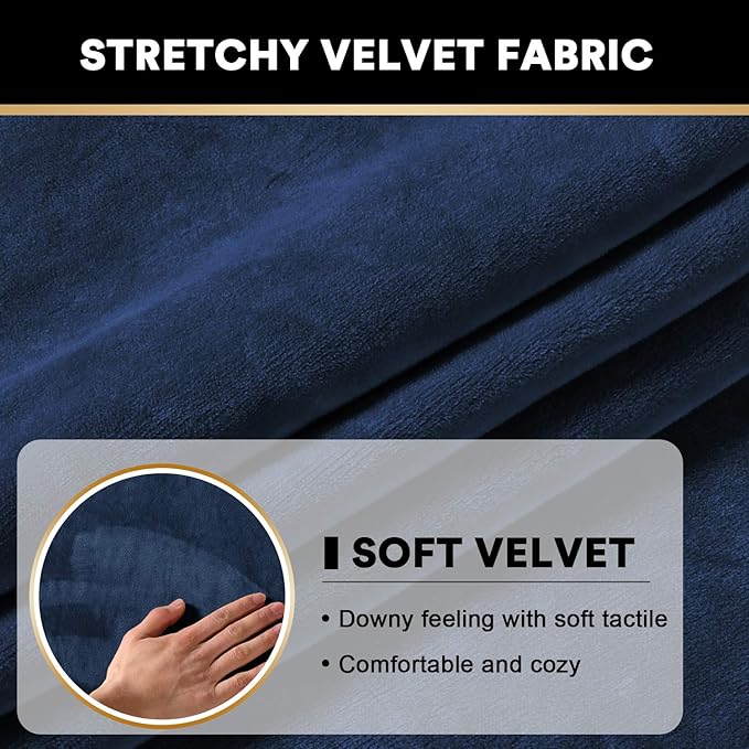 PrinceDeco Couch Cushion Covers, Stretch Washable Sofa Cushion Cover, Fitted Sofa Slipcover Velvet Fabric Non-Slip Furniture Protector for Dog,Pets, Kid (Each Width Up to 29.5
