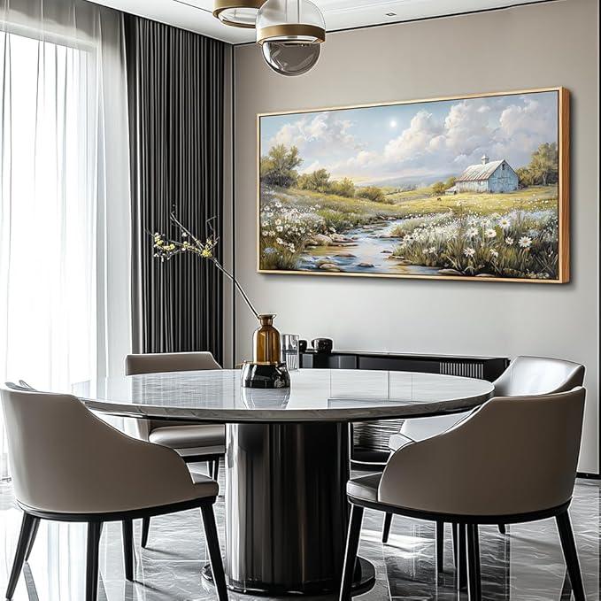PHAOHUAXM Wall Art For Living Room Large Canvas Wall Decor For Bedroom Flower Watercolour Painting Office Decoration Countryside Scenery Mural Artwork Ready To Hang Home Decor 24x48 In Wood Framed