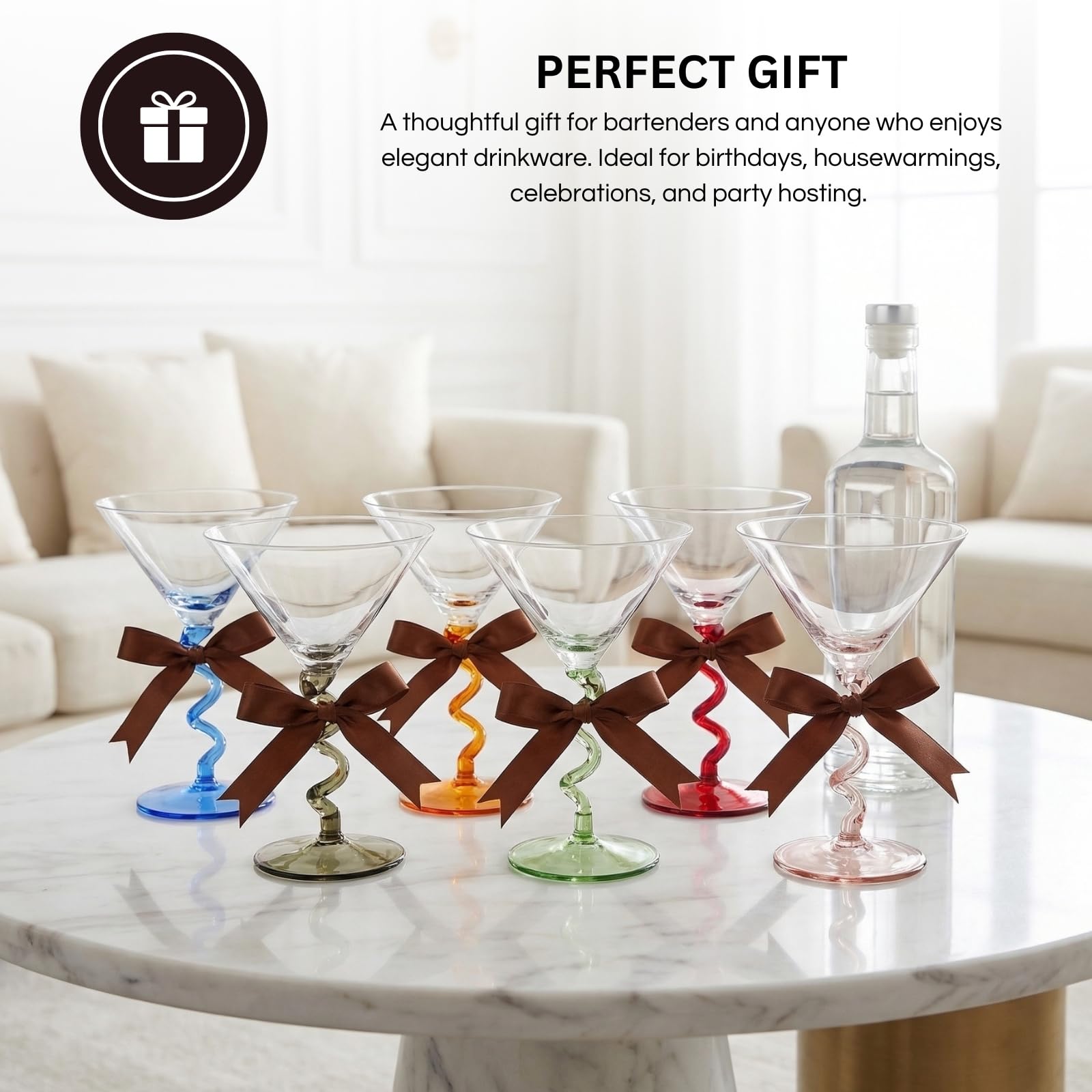 Spiral Stem Martini Glasses Set of 6, 9.2oz 7.05