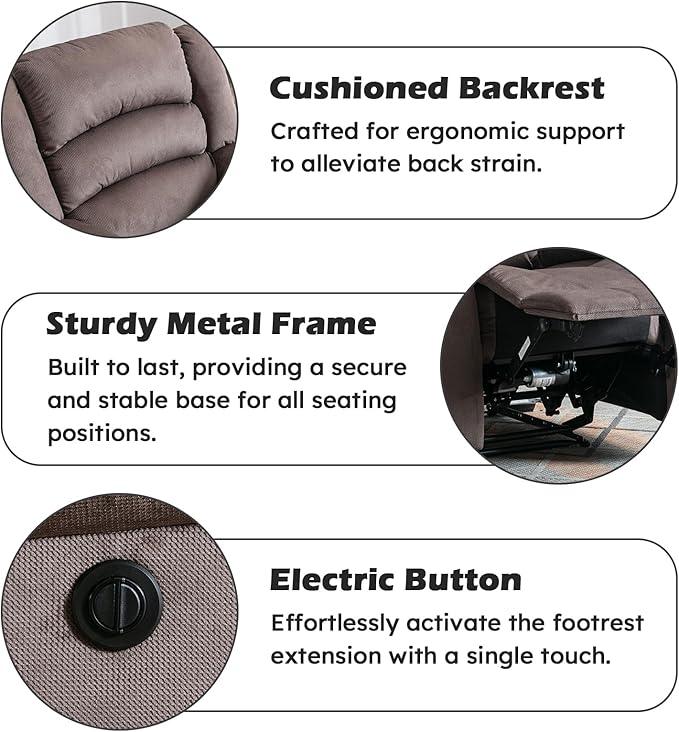 EBELLO Classic Power Recliner Chair, Oversized Electric Reclining Chair with Overstuffed Cushion and Back, Soft Fabric Adults Single Recliner Sofa for Living Room, Set of 2 Brown