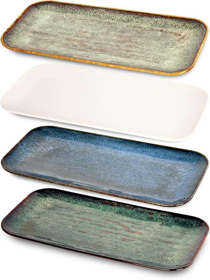 Porcelain Dinner Plates, Serving platters for entertaining, for Fruit, cheese, snack, Bread, cupcake, Salad - Scratch Resistant durable, Microwave, Dishwasher Safe, four colors 4 PCS