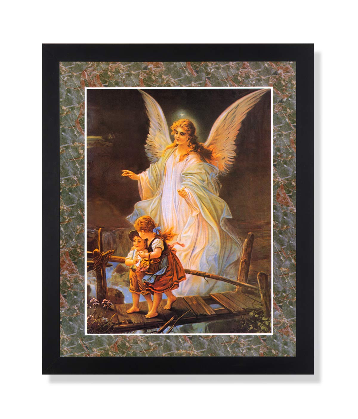 Religious Art Print – Guardian Angel Children Protection | 16x20 Framed Wall Art