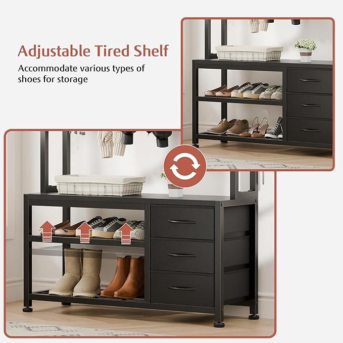 Lulive Hall Tree with Bench and Shoe Storage, 31.5
