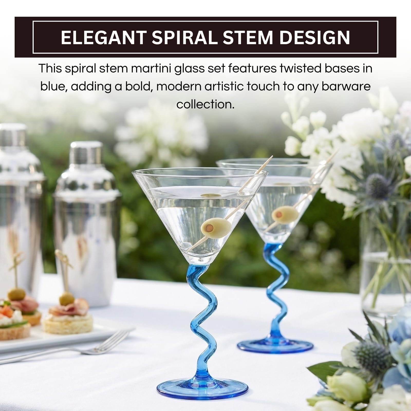 Spiral Stem Martini Glasses Set of 2, 9.2oz 7.05