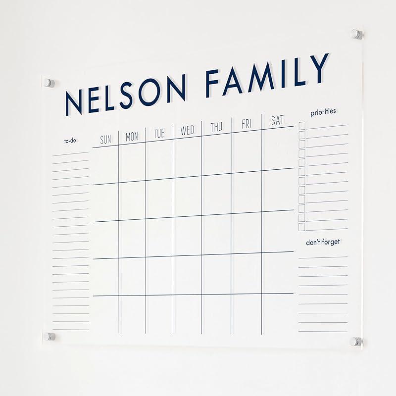 Personalized Clear Acrylic Calendar for Wall, Calendar Whiteboard for Wall, Dry Erase Wall Calendar, Wall Calendar Organizer System for Home (Block, Navy, 38