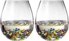 The Wine Savant Mexican Wine Glasses Hand Blown Confetti Rock  - Clear
