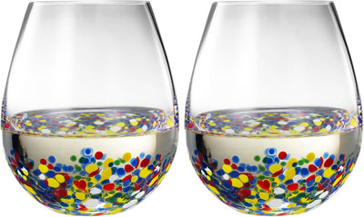 The Wine Savant Mexican Wine Glasses Hand Blown Confetti Rock  - Clear