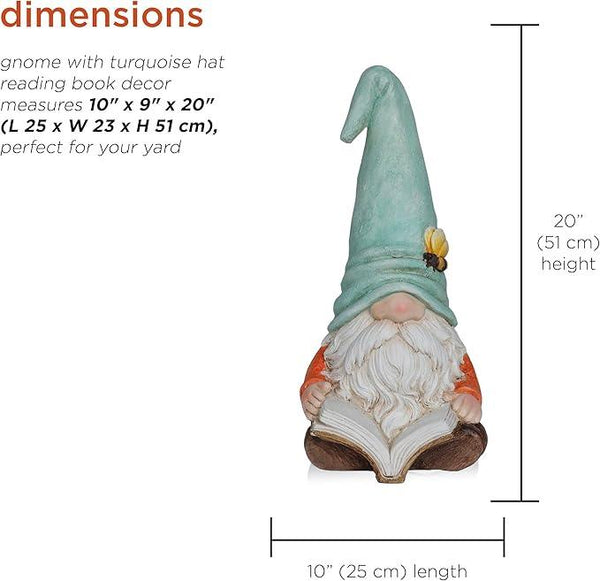 Alpine Corporation MCC844 Indoor/Outdoor Gnome Reading a Book Garden Statue, Charming Gnome Statue with Hat, 20