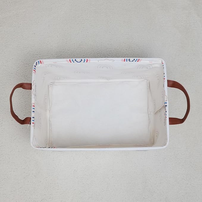 LANGYASHAN Rectangular Storage Bin Collapse Canvas Fabric Cartoon Storage Basket with Handles for Organizing Home Kitchen Boys and Girls Toys Office Closet Shelf Baskets(Rec Cloud Rainbow)