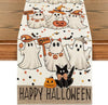 Artoid Mode Beige Ghost Jack-O'-Lantern Black Cat Halloween Table Runner,Holiday Kitchen Dining Table Decoration for Home Party Decor 13 x 72 Inch