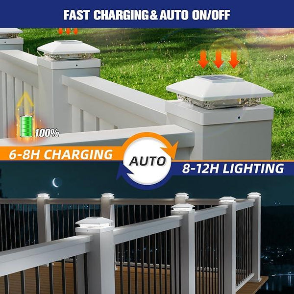 APONUO Solar Post Cap Lights for 4x4 Wood & Vinyl Posts, IP44 Waterproof Cool White LED 4x4 Post Solar Lights, Outdoor Garden Patio Yard Decor, 8 Pack (White)