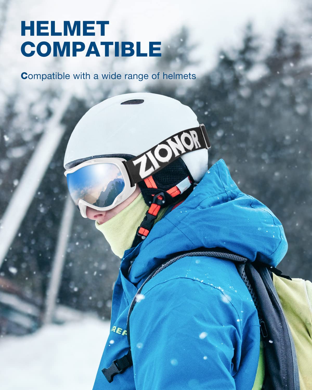 ZIONOR Lagopus Ski Snowboard Goggles, White Frame, Silver Lens