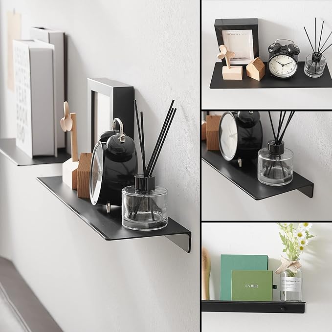 JOOM Metal Wall Shelf, Black Floating Shelf, Small Bathroom Shelf, 16
