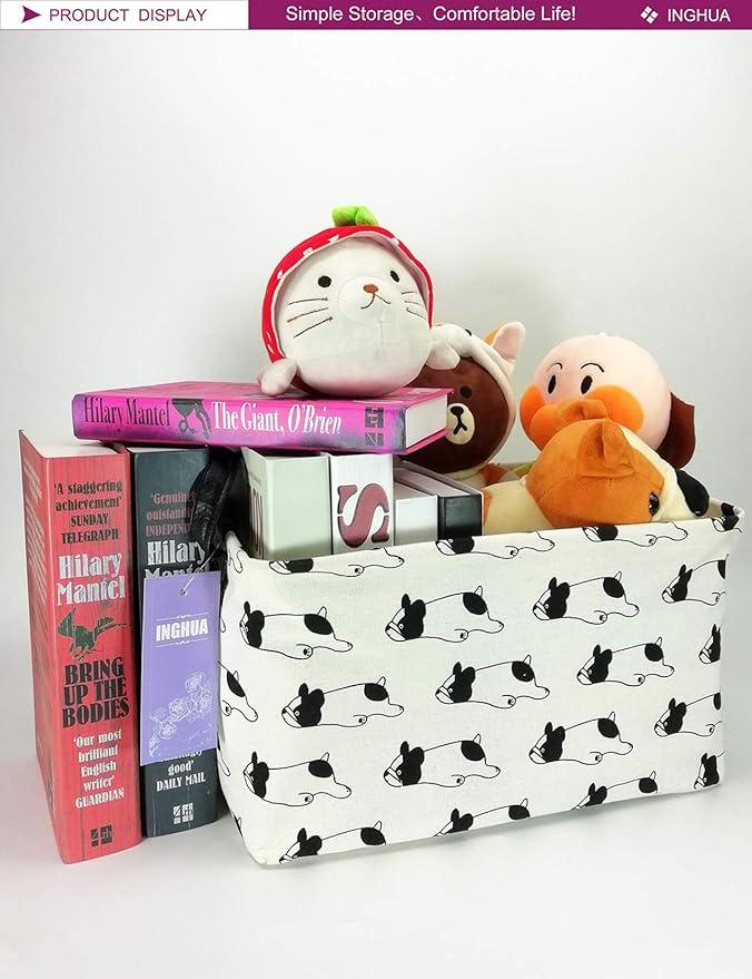 Rectangular Storage Basket Fabric Organizer Bin for Toys,Books,Clothes,Gifts,Pets-Perfect for Home,Office,Nursery,Dorm,Shelf(Rec Bulldog)
