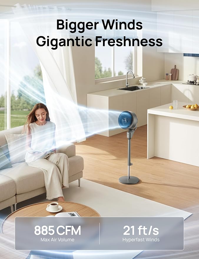 Dreo Fan for Bedroom, 80° Oscillating Standing Fan, 25dB Quiet, 80ft Pedestal Fans for Home Office, 90° Manual Vertical, 3 Speeds, Remote, 34-41