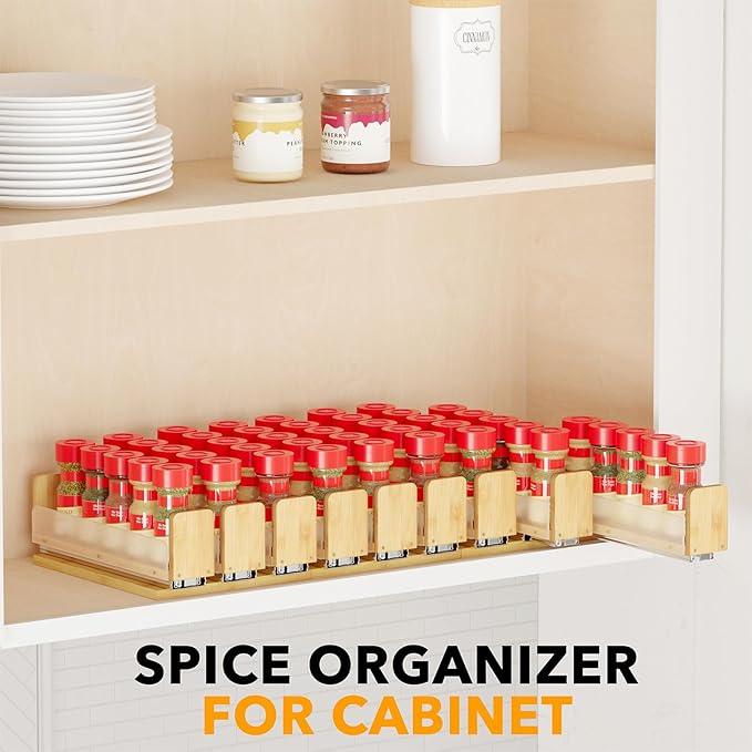 SpaceAid Bamboo Pull Out Spice Rack Organizer for Cabinet, Heavy Duty Slide Out Seasoning Kitchen Pantry Sliding Vertical Organization, 7.6