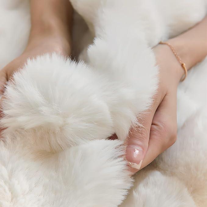 UKELER White Faux Fur Throw Blanket Large Super Soft Fluffy Bed Blankets Throws for Bedroom, Living Room, Couch, Sofa, Office, Camping Plush Furry Blanket 60''x80''