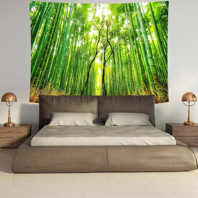Delur Forest Pathway Tapestry Sunset Tropical Rainforest Nature Tree Tapestry Wall Hanging Sunrise Scenic Natural Green Landscape Headboard for Bedroom Living Room Home Decor (70.8