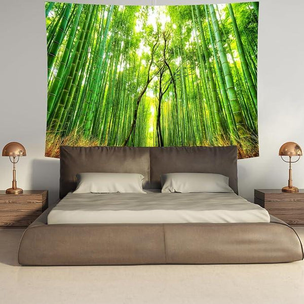 Delur Forest Pathway Tapestry Sunset Tropical Rainforest Nature Tree Tapestry Wall Hanging Sunrise Scenic Natural Green Landscape Headboard for Bedroom Living Room Home Decor (70.8