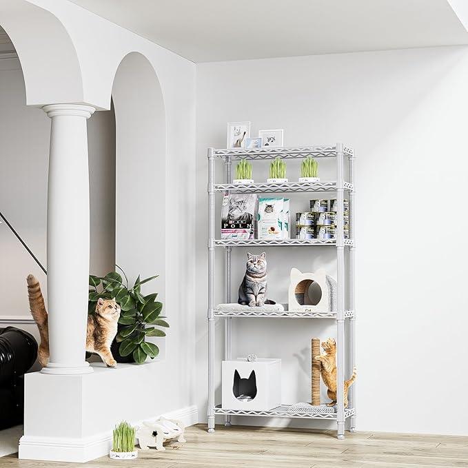 1250 lbs 5 Tier Shelf Metal Storage Shelves Wire Rack Closet Organizers for Garage Kitchen Bathroom Laundry White 11.8