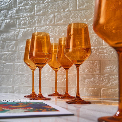 Colored Wine Glass Set,12 oz Glasses Set of 6, Unique Italian Style Tall Stemmed for White & Red Wine, Water, Margarita Glasses, Color Tumbler, Gift, Viral Beautiful Glassware (Amber)