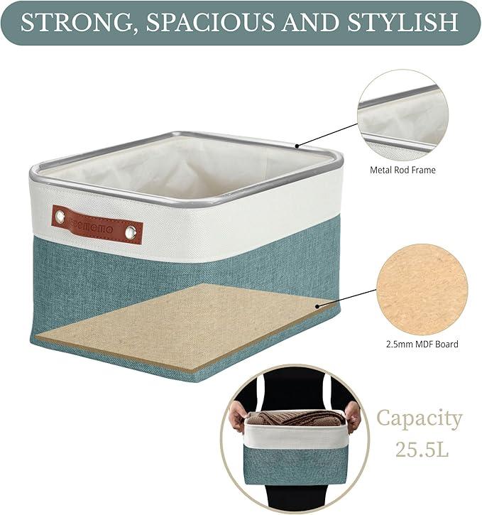 DECOMOMO Storage Bins Fabric Storage Baskets for Shelves, Linen Closet Organization Toys Nursery (Green and White, Large - 3 Pack)