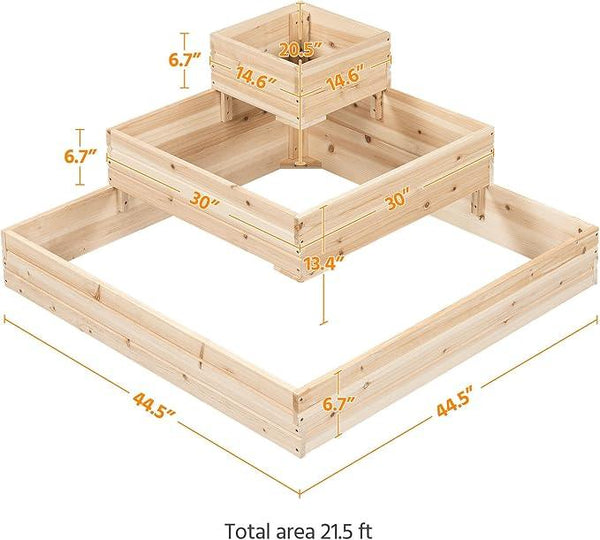 Yaheetech 3 Tier Wooden Raised Garden Bed 44.5'' L×44.5W×20.5×H, Horticulture Open-Bottom Planter Raised Garden Bed for Flowers/Herbs/Vegetables Planter Flower Box